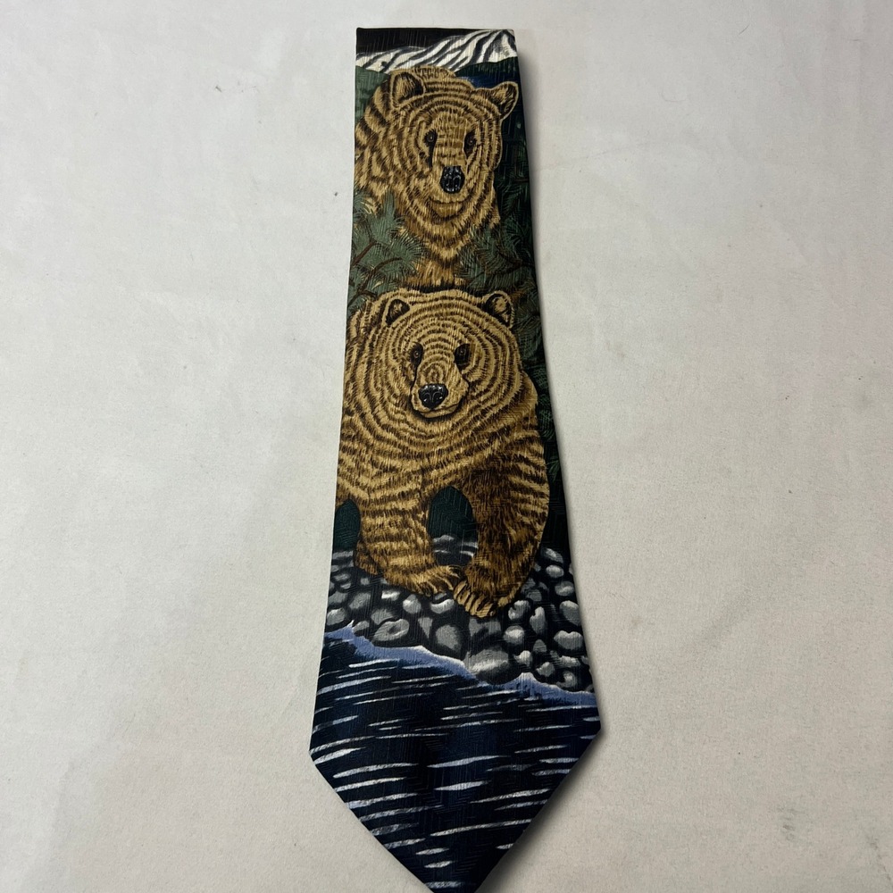 Animal Tracks Grizzly‎ Territory Tie Brown Bear Novelty Necktie 1995 4" Width